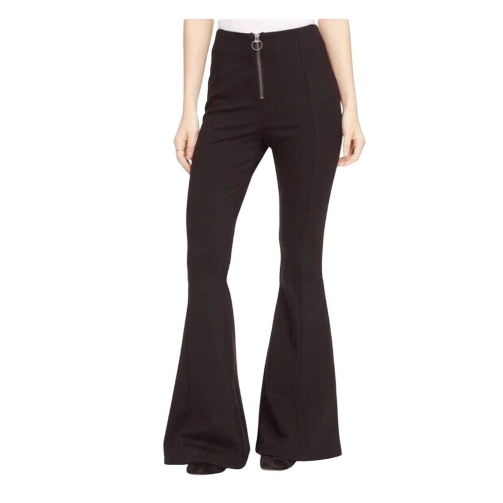 Free People Womens 8 Flare Pants Black Zip Front Bell Bottoms Medium Born Wild